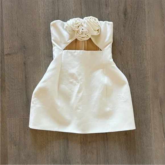 Magda Butrym Floral Appliqué Wool Bustier Bridal Mini Dress Cream - Picture 4 of 10